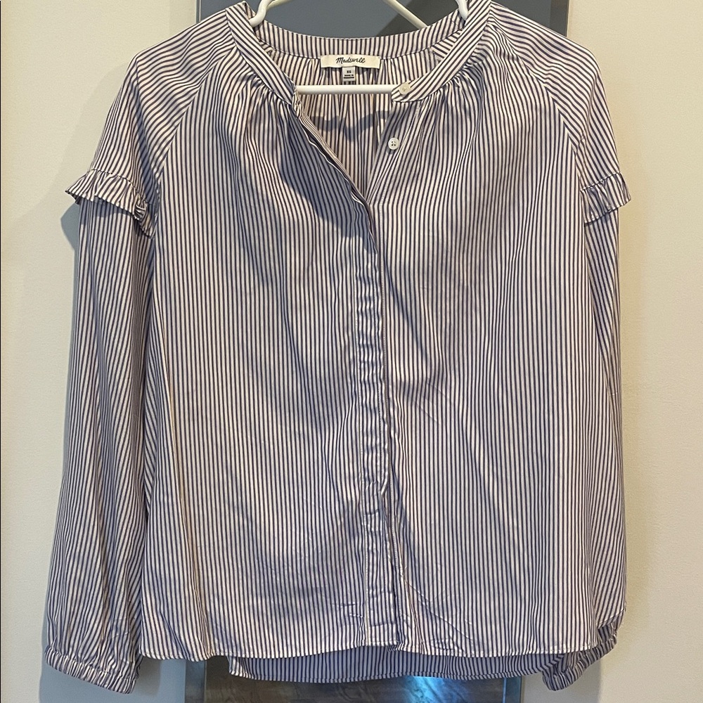 Madewell Blue and White Striped Blouse